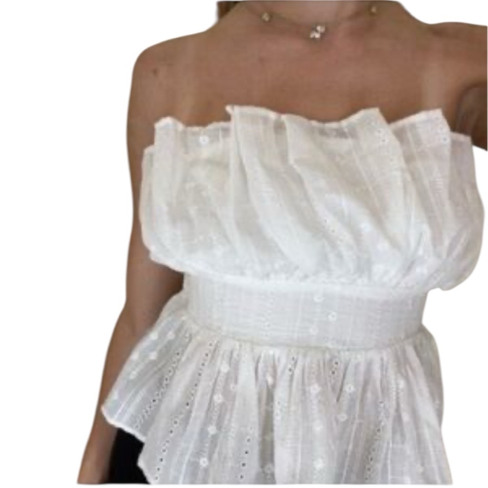 Thirty thirty LA White Eyelet Ruffle Crop Top Medium